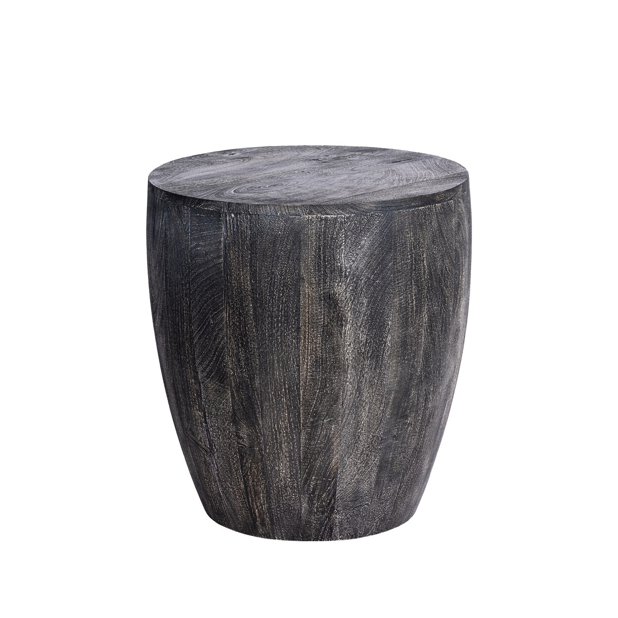 Saltoro Sherpi Arthur 21 Inch Farmhouse Style Handcrafted Mango Wood Side End Table, Round Drum Shape, Sandblasted Black-