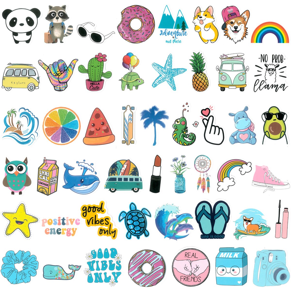 Wrapables Waterproof Vinyl Stickers for Water Bottles, Laptop, Phones, Skateboards, Decals for Teens, 100pcs