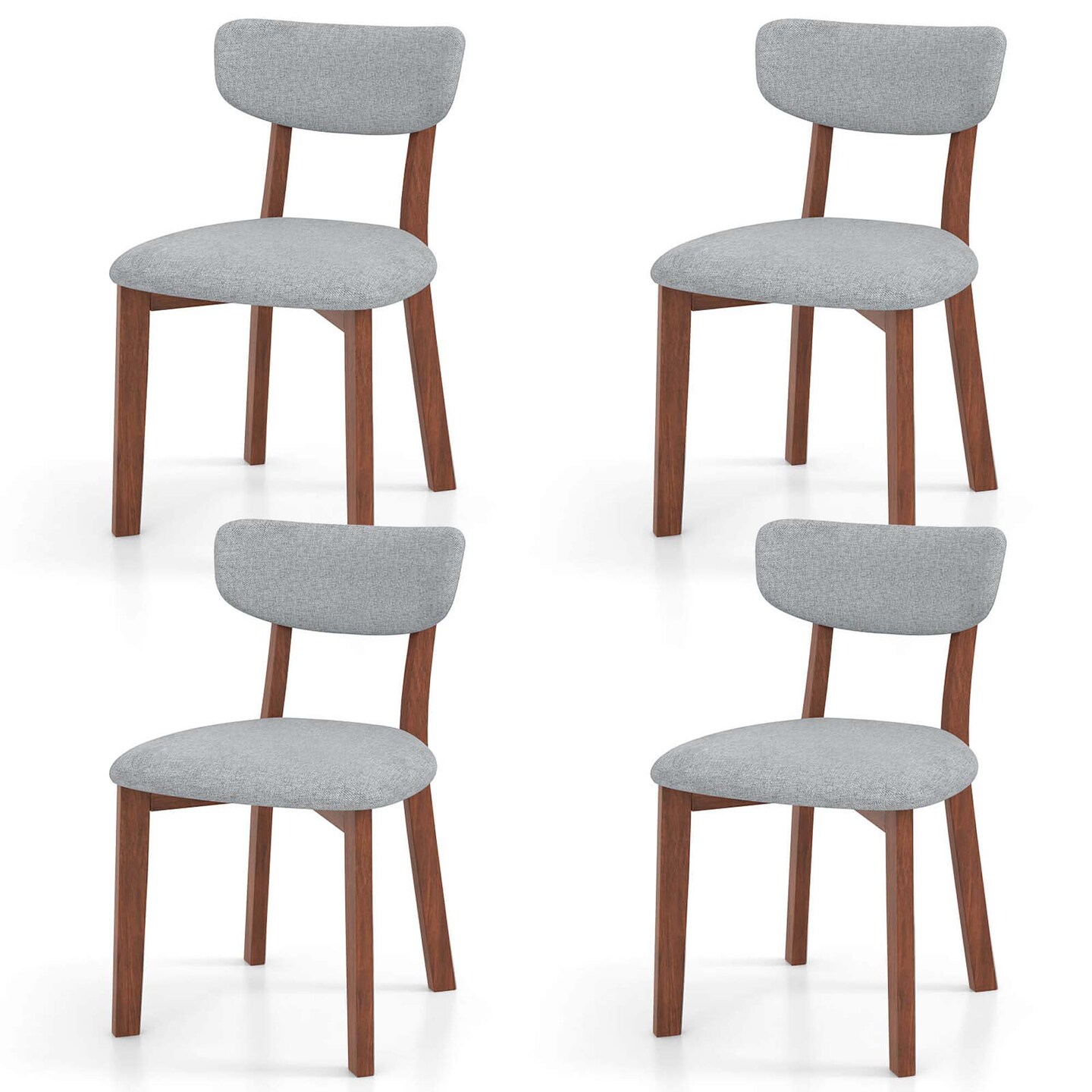 Costway Upholstered Dining Chairs Set of 4 with Solid Rubber Wood Frame, Curved Backrest Brown/Grey
