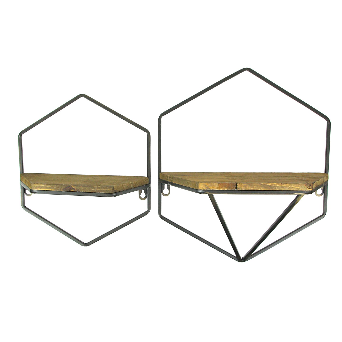 Wood Metal Geometric Decorative Wall Hanging Floating Shelves Home Decor Set / 2