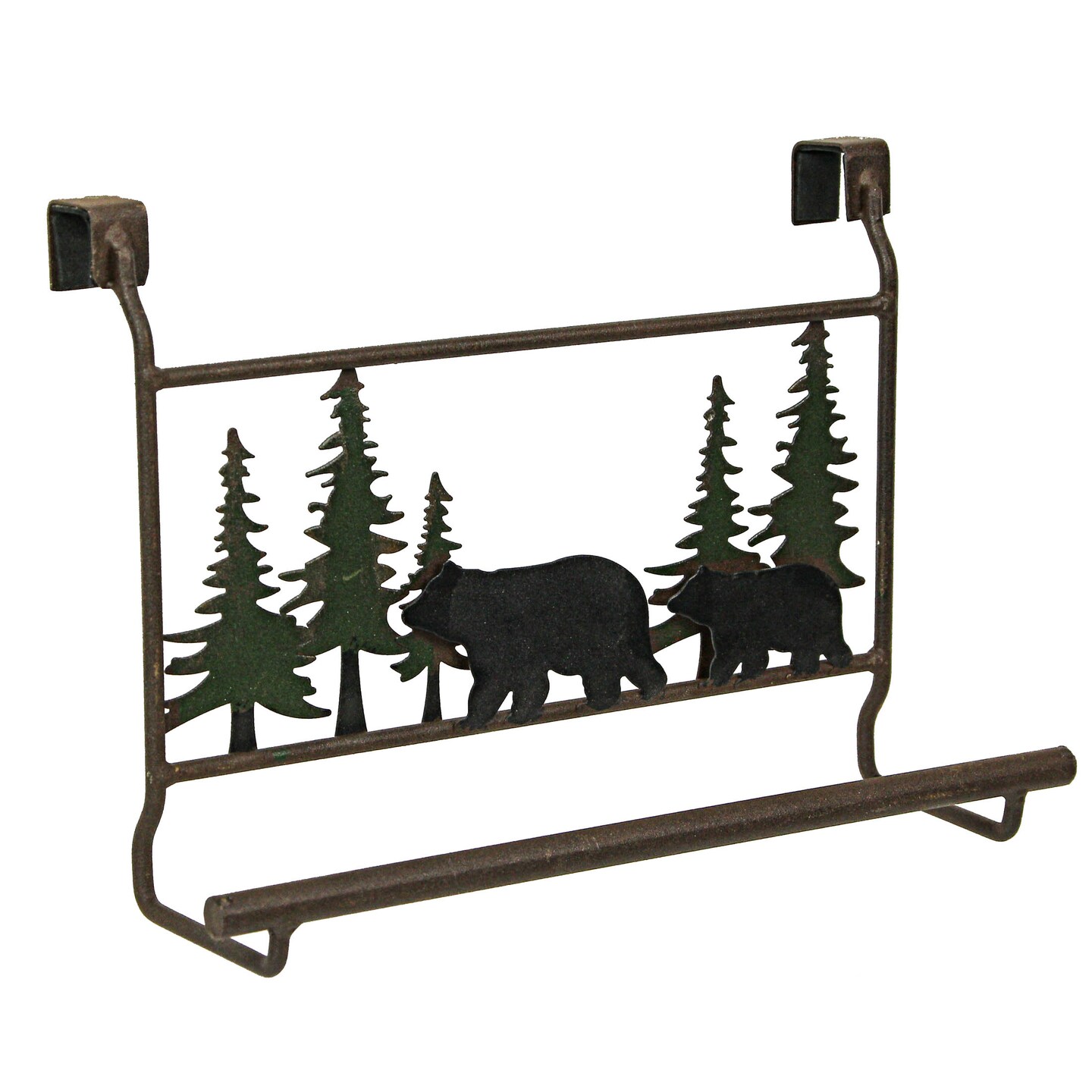 Metal Rustic Black Bear Family Door Mounted Towel Rack Kitchen Cabinet Organizer