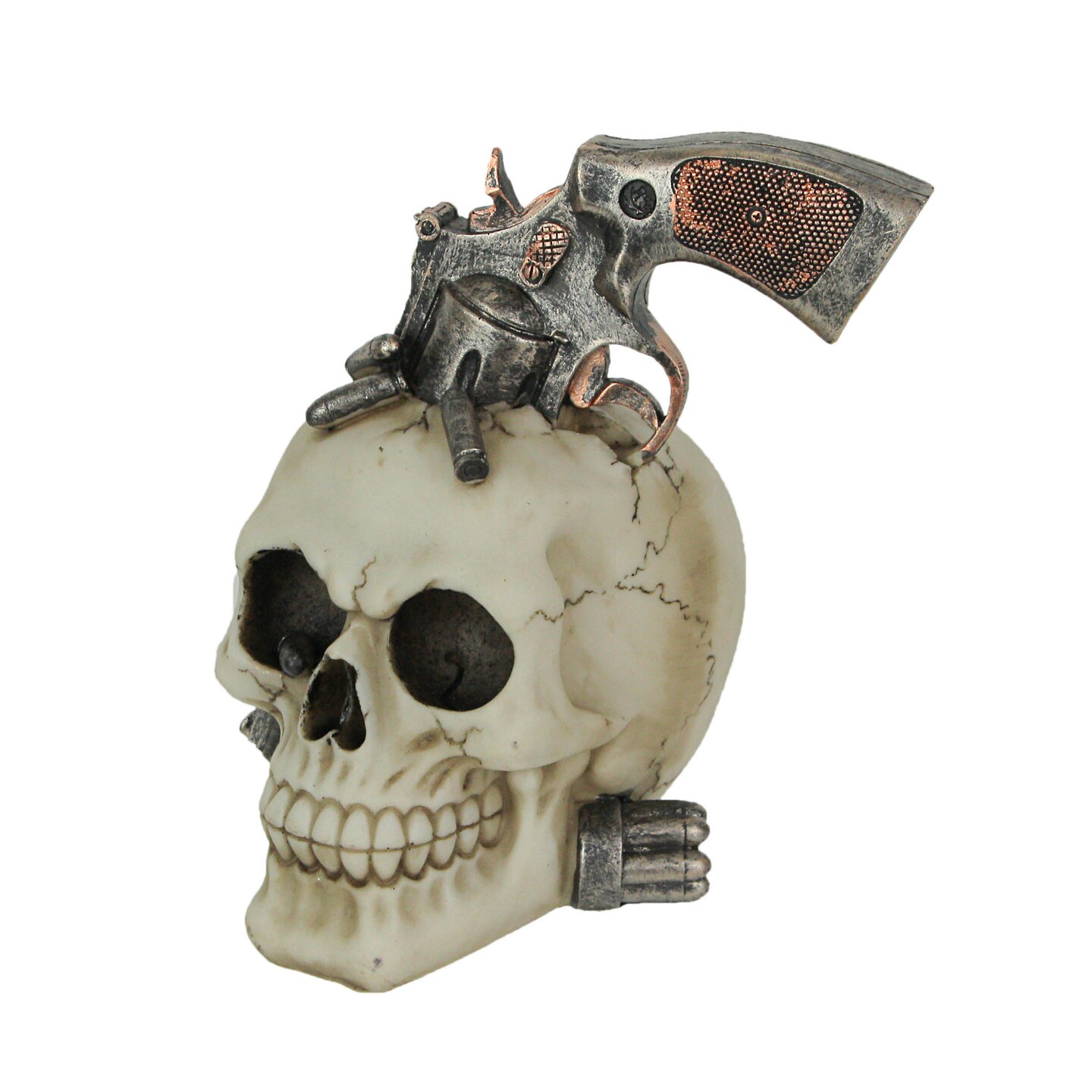 Resin Skull &#x26; Revolver Sculpture Decorative Western Figurine Cowboy Home Decor