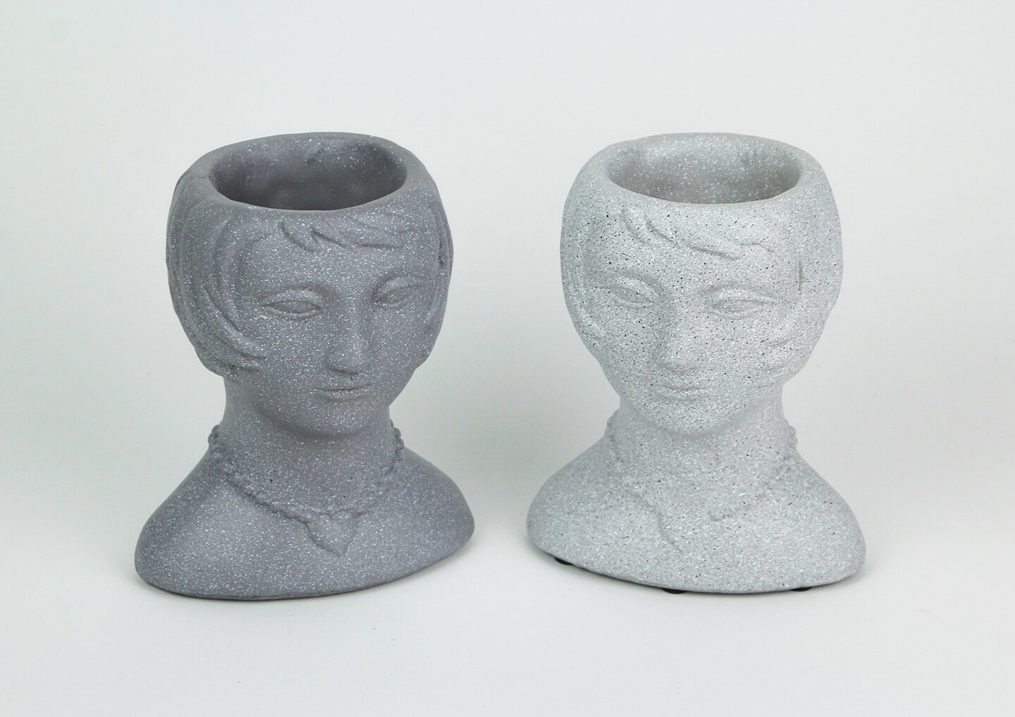 Roaring 20's Flapper Lady Gray Concrete Head Mini Planter 6 Inches Tall