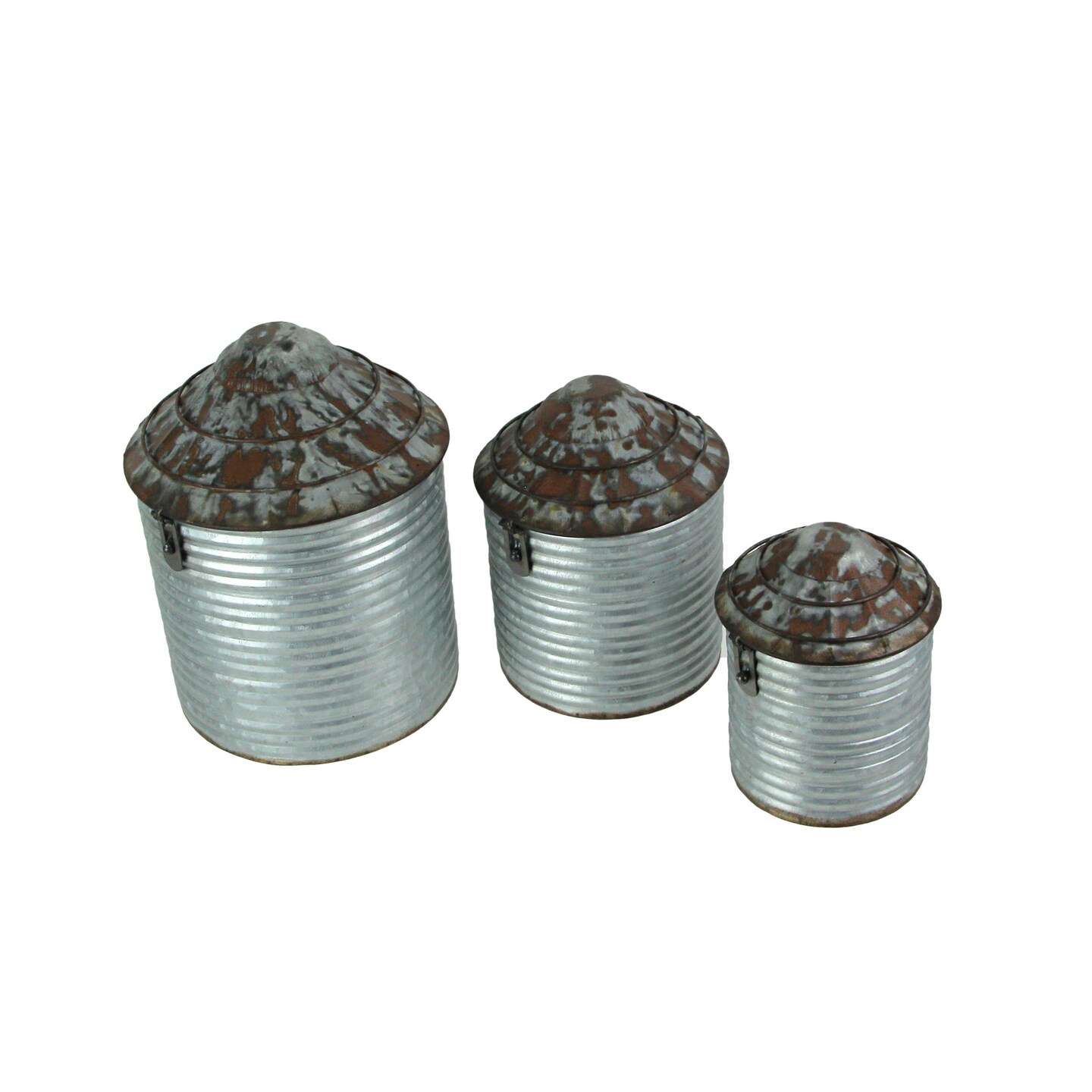 Vintage Farmhouse Style Galvanized Decorative Tin Silo Canister Set of 3