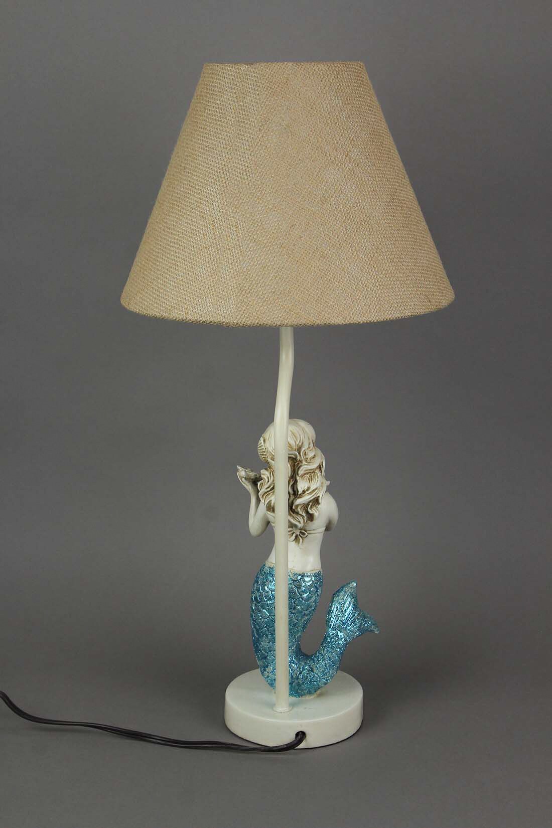 Blue Glitter Tail Mermaid Nautical Table Lamp Burlap Coastal Decor accent light