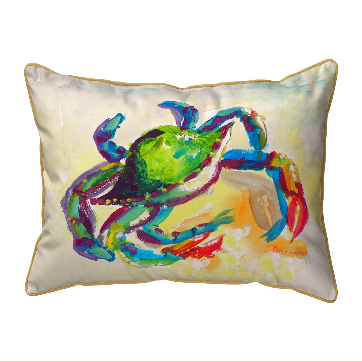 Betsy Drake Teal Crab Small Indoor/Outdoor Pillow 11x14