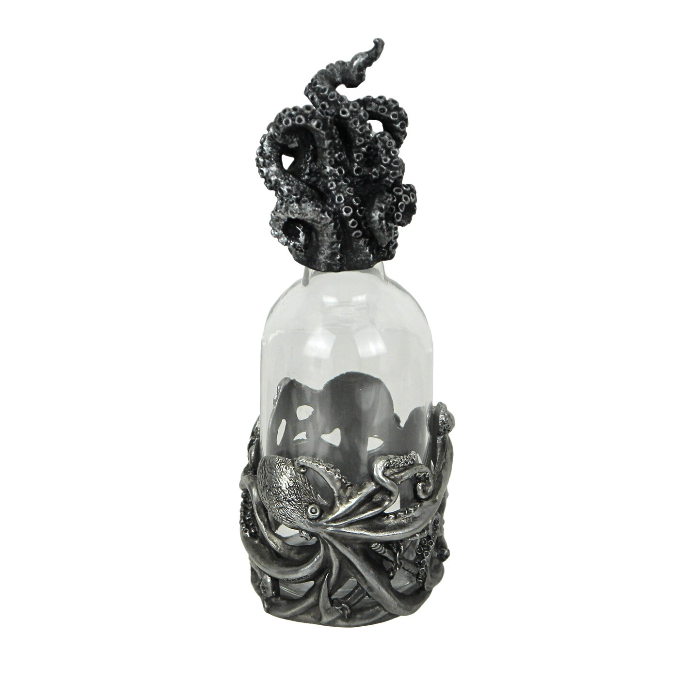 Silver Resin And Glass Octopus Perfume Bottle With Tentacle Cap Decorative Jar