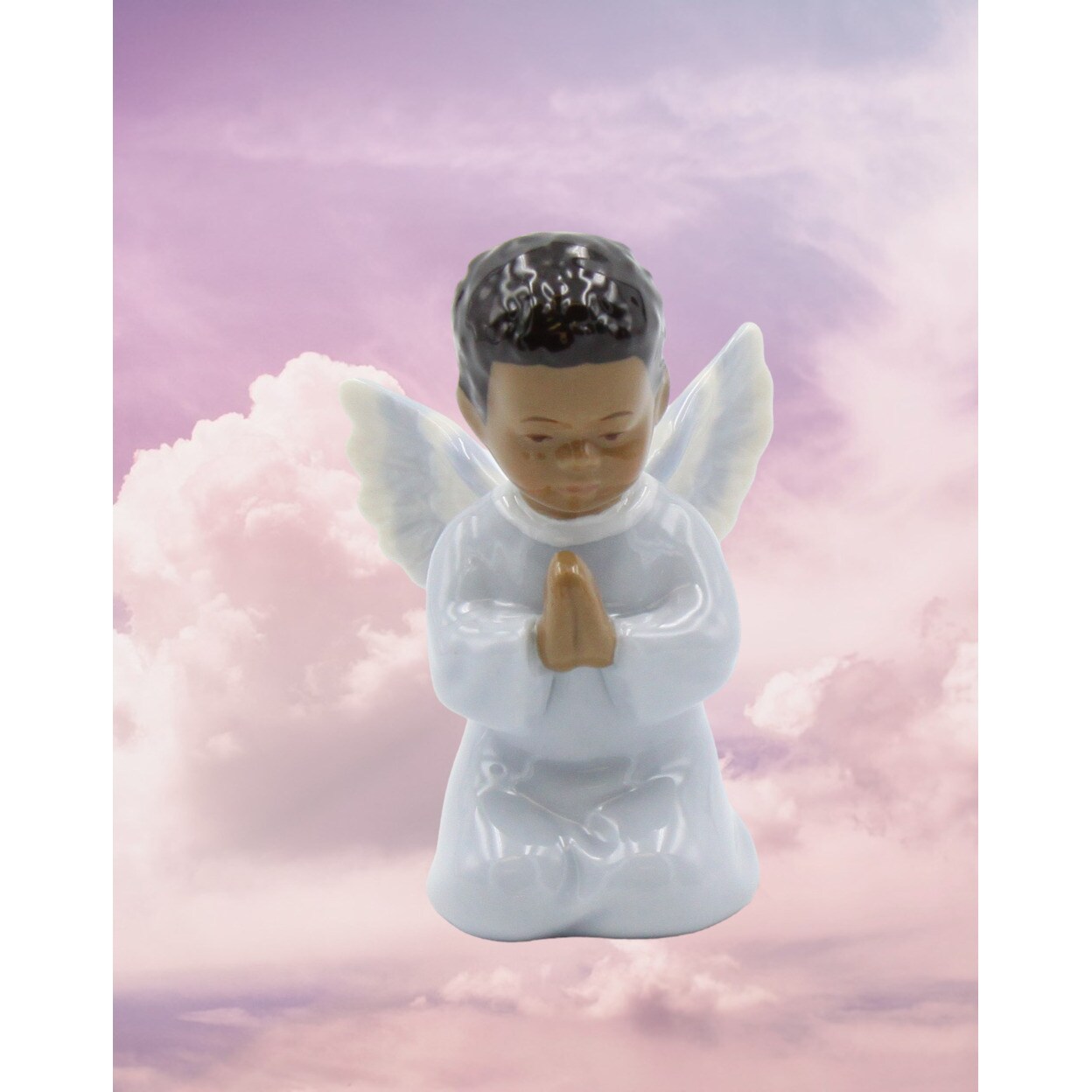 kevinsgiftshoppe Ceramic African American Praying Angel Boy Figurine Home Decor Religious Decor Religious Gift Church Decor