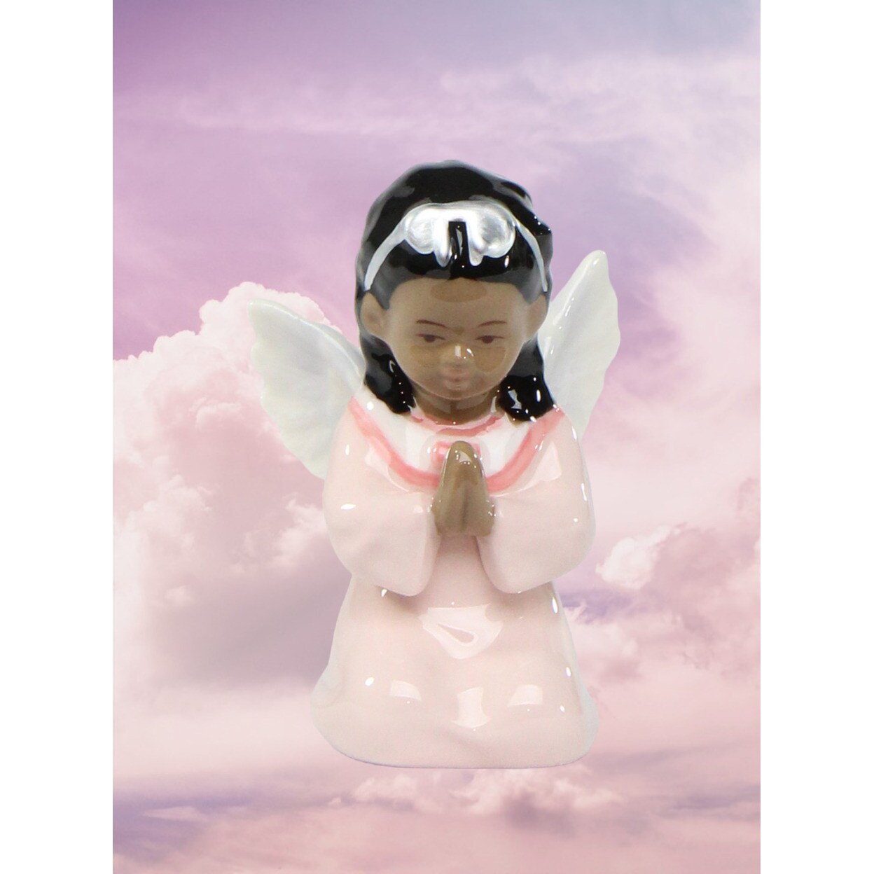 kevinsgiftshoppe Ceramic African American Guardian Angel Girl Praying Figurine Home Decor Religious Decor Religious Gift Church Decor