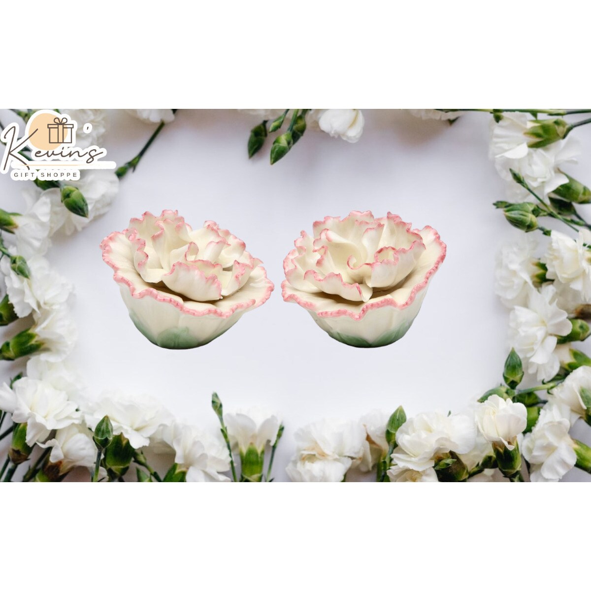 kevinsgiftshoppe Ceramic Carnation Flower Salt and Pepper Shakers Home Decor   Kitchen Decor