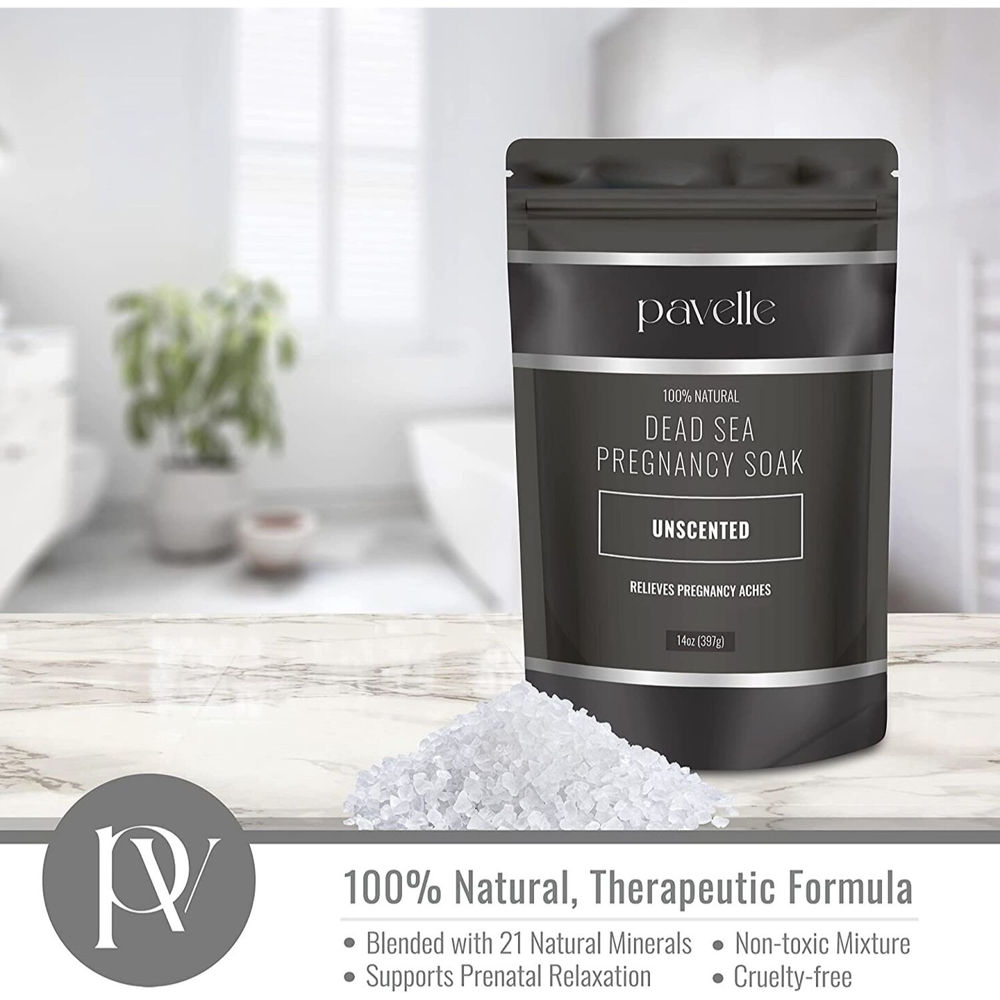 Pavelle Dead Sea Pregnancy Bath Soak, 100% Natural Magnesium Flakes Bath Soak, 14 oz (397g)