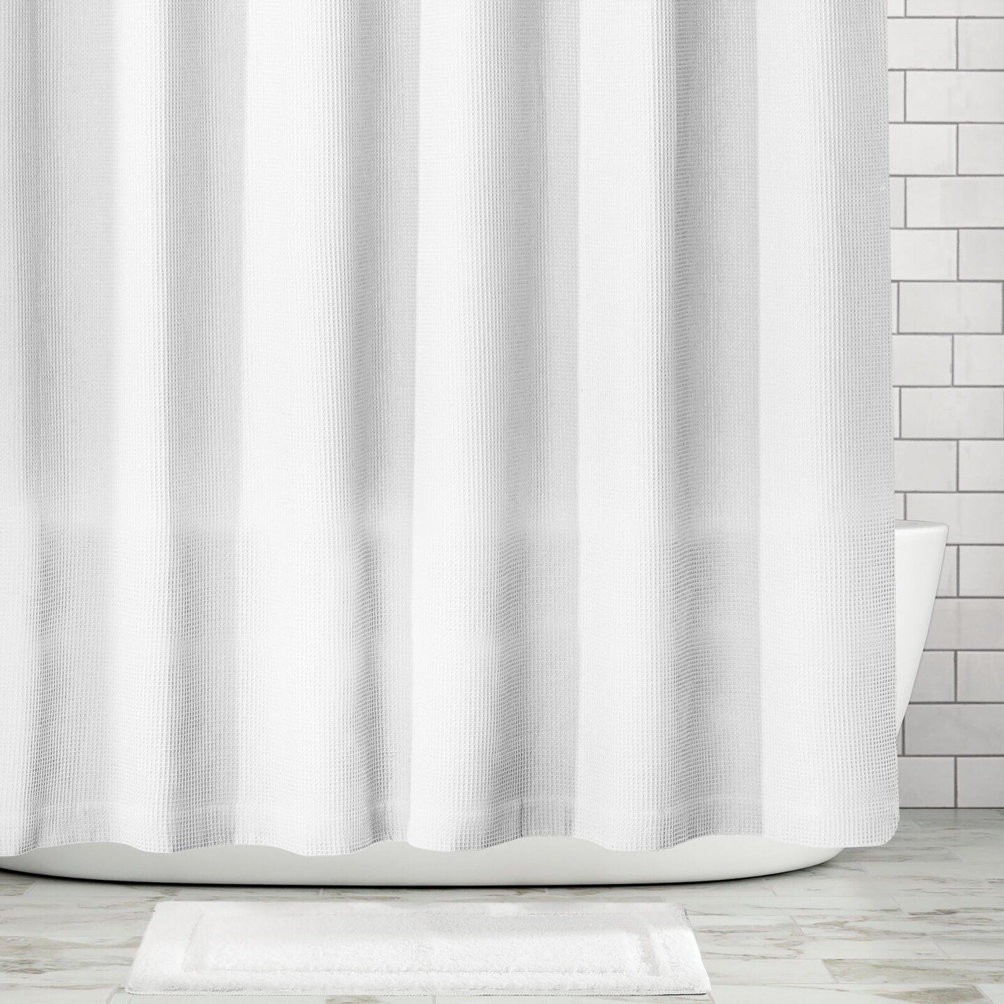 mDesign Cotton Waffle Weave Fabric Shower Curtain