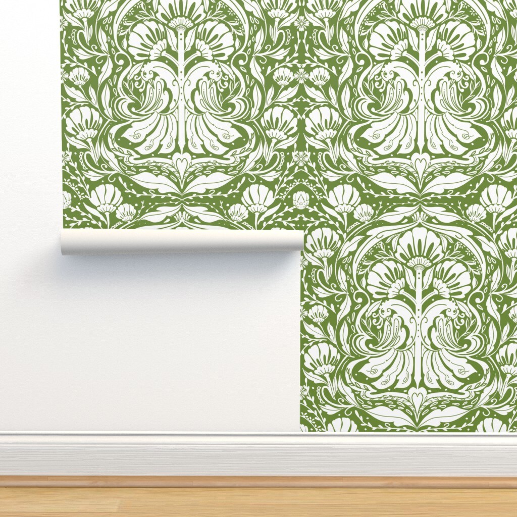 Green Nature Victorian Wallpaper Art Deco Summer Nouveau Damask Rococo ...