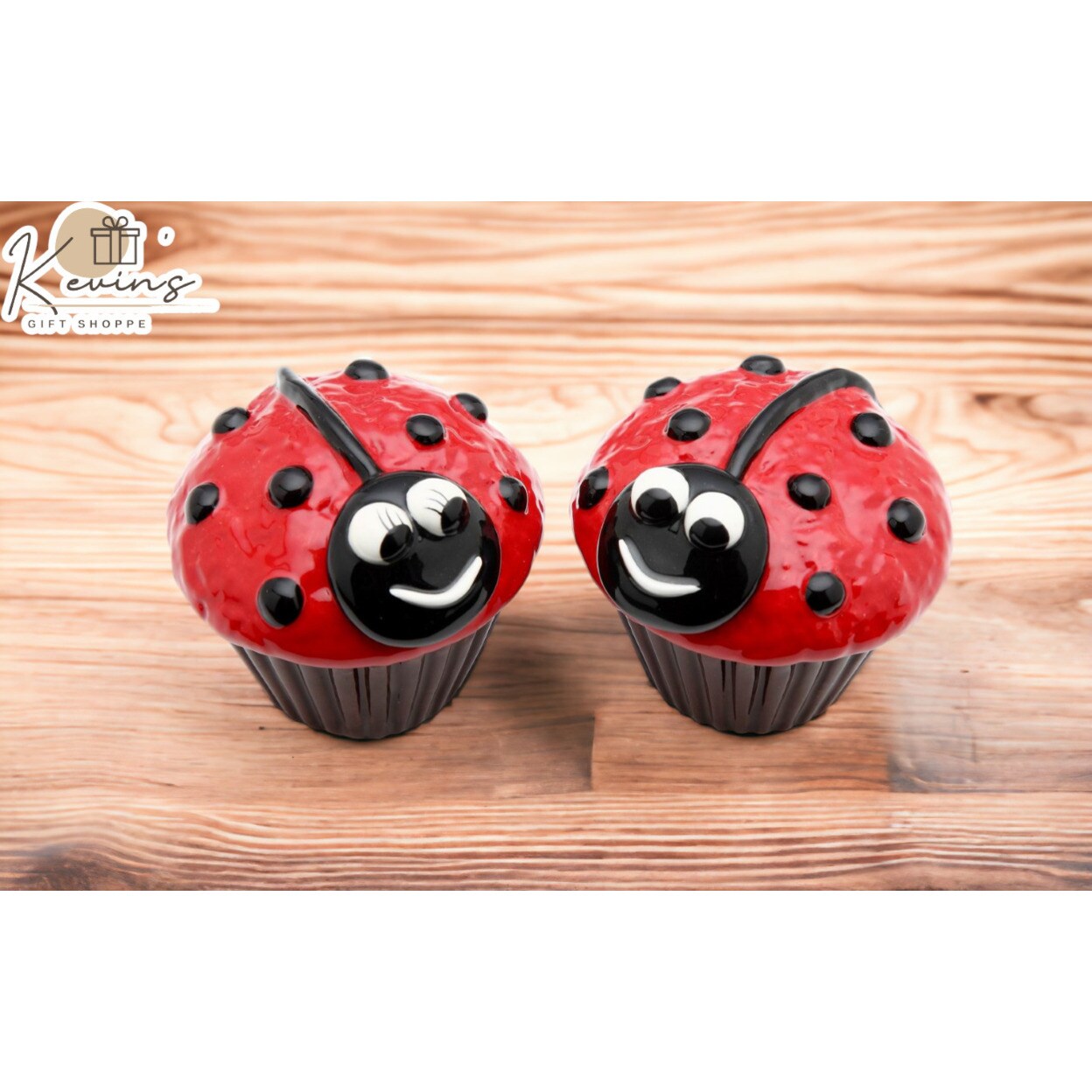 kevinsgiftshoppe Ceramic Ladybug Cupcake Salt and Pepper Shakers Home Decor   Kitchen Decor Bakery Decor Cafe Decor