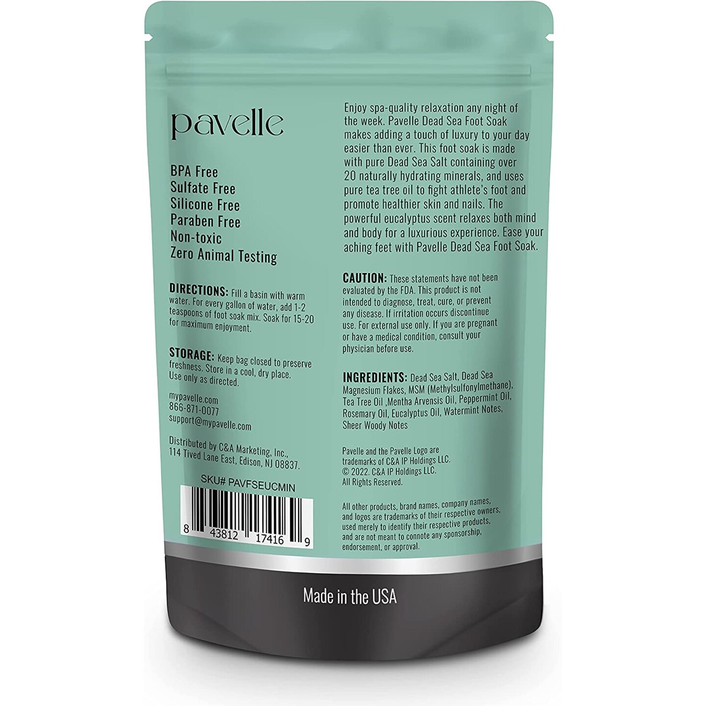 Pavelle Foot Soak Bath Salts, 100% Natural Dead Sea Salt Spa for Tired Feet, 2 lbs (0.91kg)
