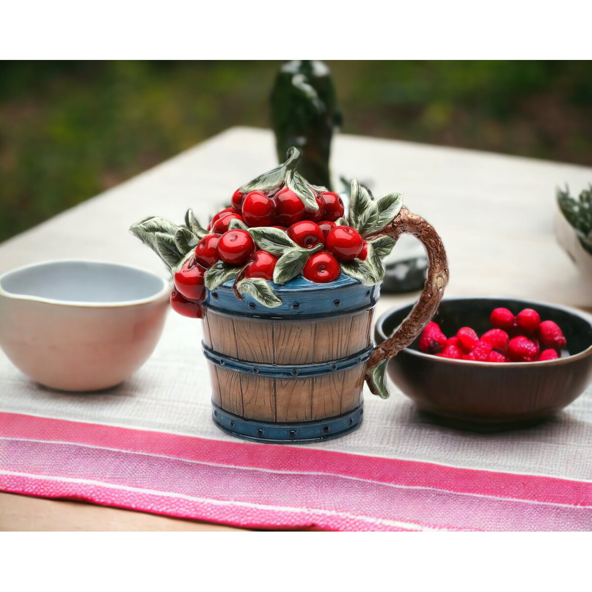 Hand Painted Ceramic Cherry Teapot,ceramic tea Kettle for Tea for tea lovers