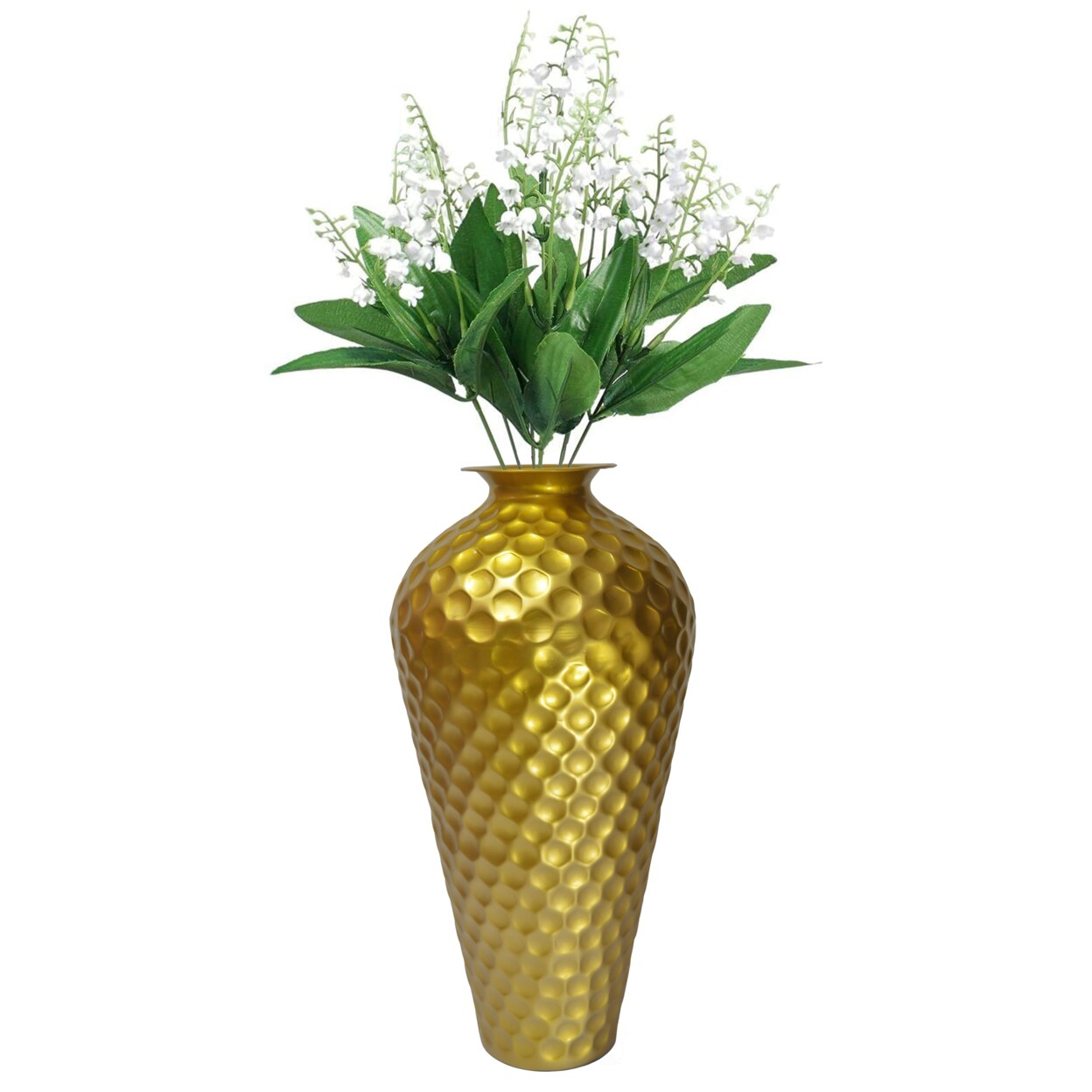 Gold Metal Hammered Floor Vase 25 Inch Tall Decorative Unique Shape For Home