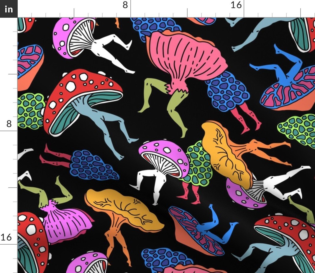 Dancing Mushrooms Colorful Chanterelle 70S Disco Dance Whimsical Custom Printed Fabric by Spoonflower Various Fabrics by the Yard or Fat Quarter