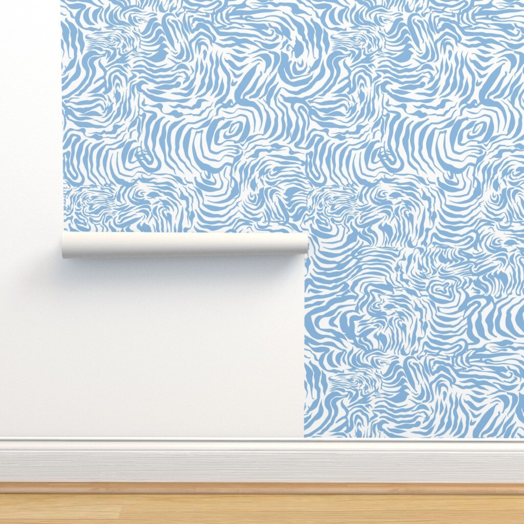 Cornflower Blue Nautical Abstract Lines Ocean Waves Coastal Pastel Pale Custom Removable Wallpaper by Spoonflower Peel & Stick Wallpaper 2FT Wide