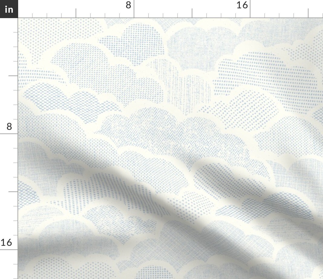 Cloudy Sky Pastel Pale Blue Nursery Fluffy Clouds Shabby Chic Distressed Custom Printed Fabric by Spoonflower Various Fabrics by the Yard or Fat Quarter