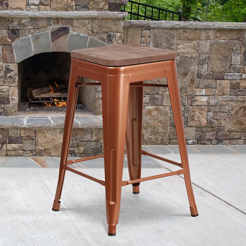 Flash Furniture 24&#x22; High Backless Copper Counter Height Stool with Square Wood Seat