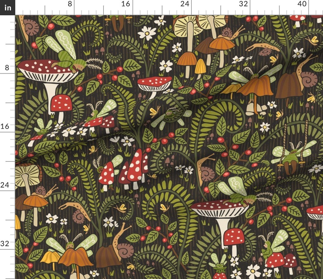 Whimsical Woodland Mushroom Butterflies Nature Snails Botanical Woods Fairy Custom Printed Fabric by Spoonflower Various Fabrics by the Yard or Fat Quarter 14474369