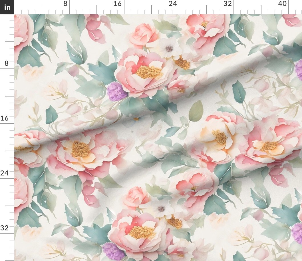 Blooming Peony Pink Pastel Flower Large Scale Custom Printed Fabric by Spoonflower Various Fabrics by the Yard or Fat Quarter