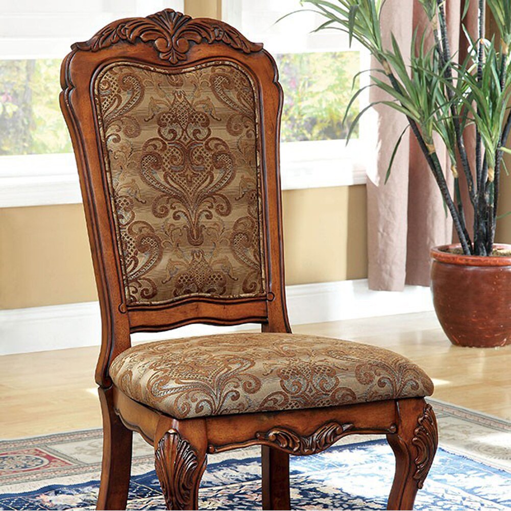 Furniture of America Medieve Traditional Side Chair, Antique Oak Finish, Set Of 2- Saltoro Sherpi
