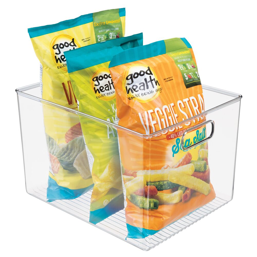 mDesign Plastic Kitchen Pantry Storage Organizer Bin Basket with Handles, Clear