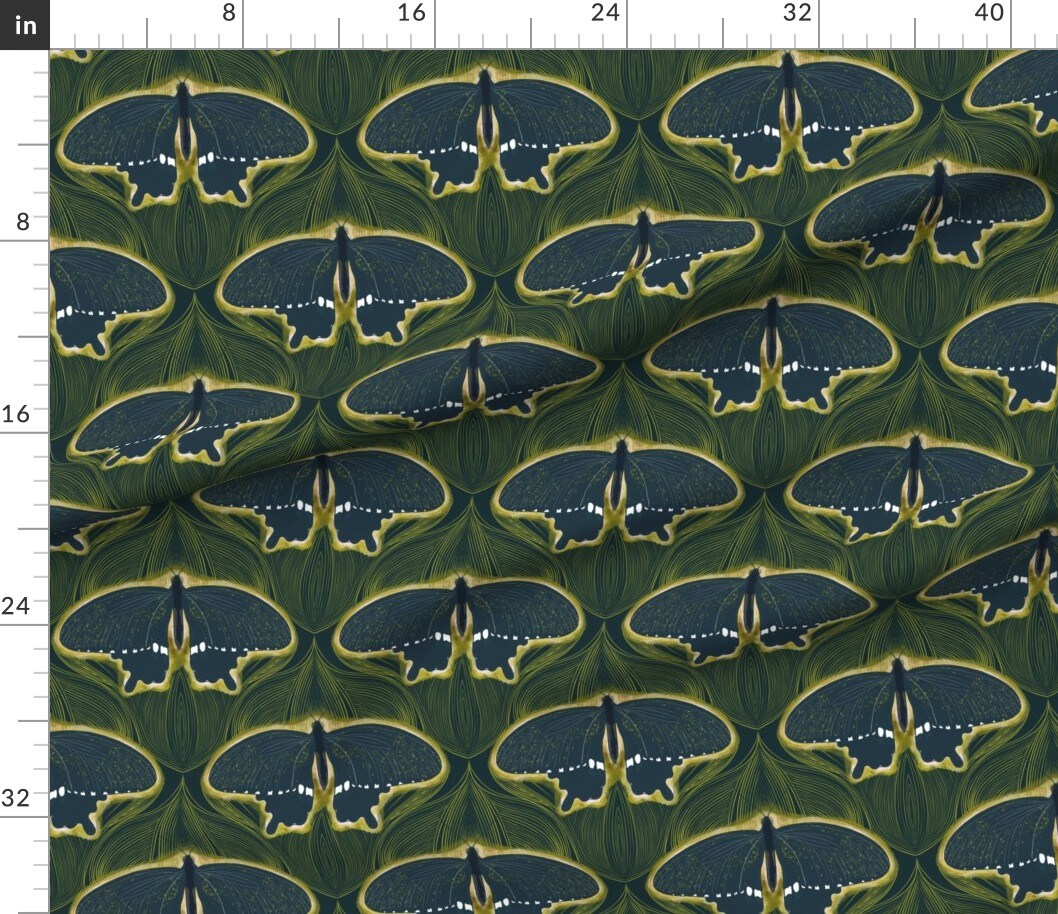 Bold Nature Whimsical Woodland Insect Moth Glowing Green Abstract Light Custom Printed Fabric by Spoonflower Various Fabrics by the Yard or Fat Quarter