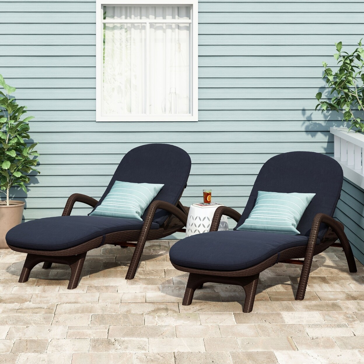 GDFStudio Riley Outdoor Faux Wicker Chaise Lounges with Cushion (Set of 2)