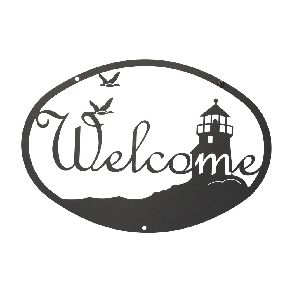 Village Wrought Iron Lighthouse &#x26; Birds - Welcome Sign Medium
