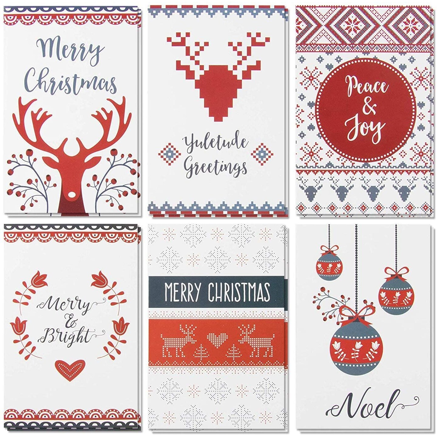 Festive Christmas Cards, Blank Greeting Cards with Envelopes (Red, White, 4 x 6 In, 48 Pack)