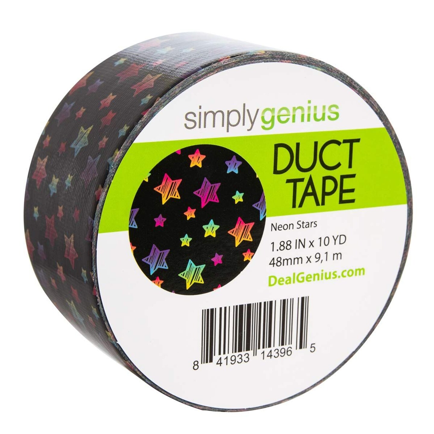 Simply Genius Pattern Duct Tape Heavy Duty - Craft Supplies for Kids &#x26; Adults - Colored Duct Tape - Single Roll 1.8 in x 10 yards - Colorful Tape for DIY, Craft &#x26; Home Improvement (Neon Stars)