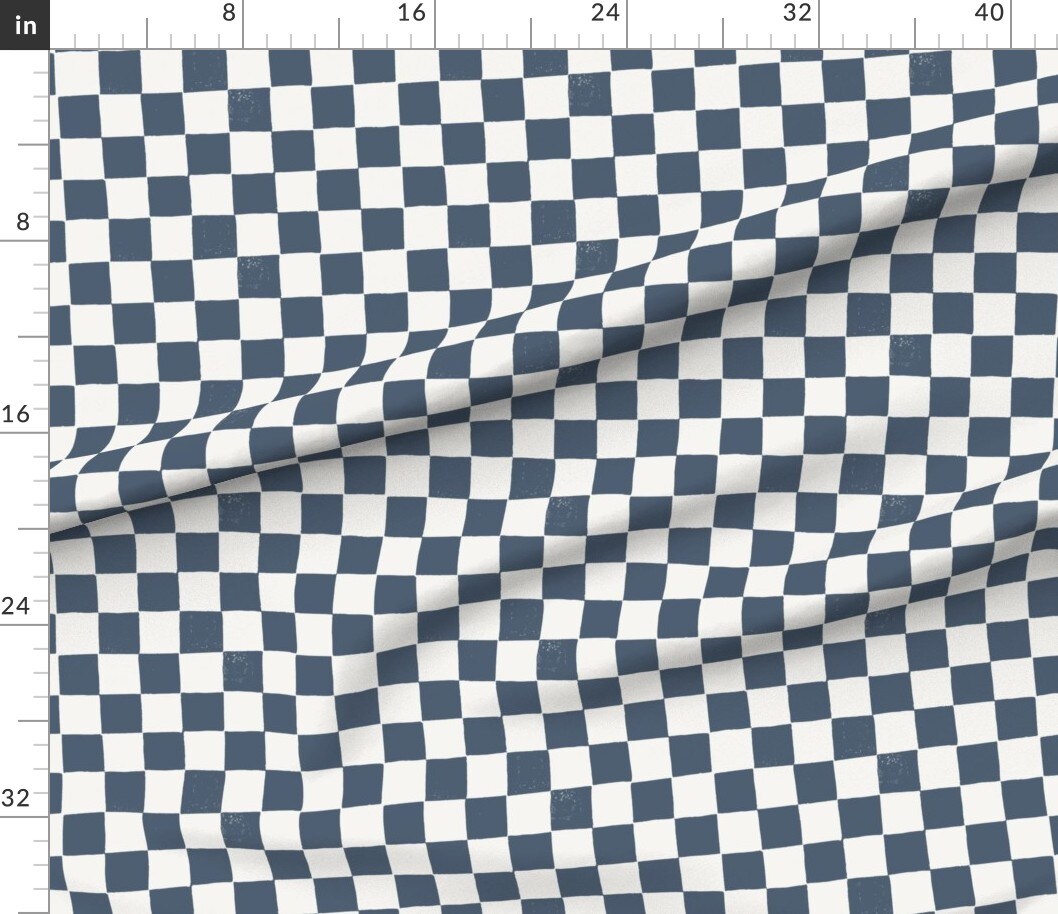 Blue Checkerboard Grid Squares Check Block Print Slate Gray Weathered Distressed Custom Printed Fabric by Spoonflower Various Fabrics by the Yard or Fat Quarter