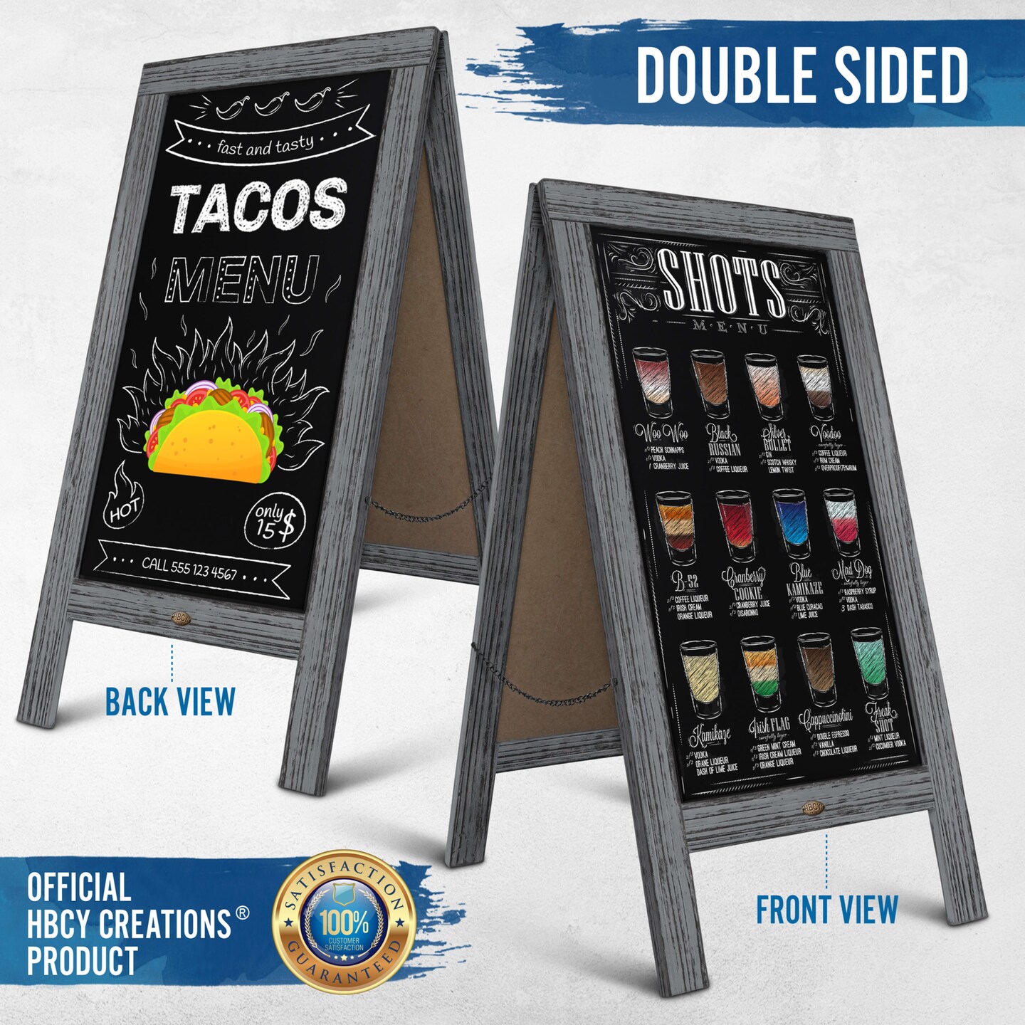 HBCY Creations Magnetic A-Frame Chalkboard Deluxe Set / 8 Chalk Markers + 10 Stencils + 2 Magnets Outdoor Sidewalk Chalkboard Sign / Large 48&#x22; x 24&#x22;