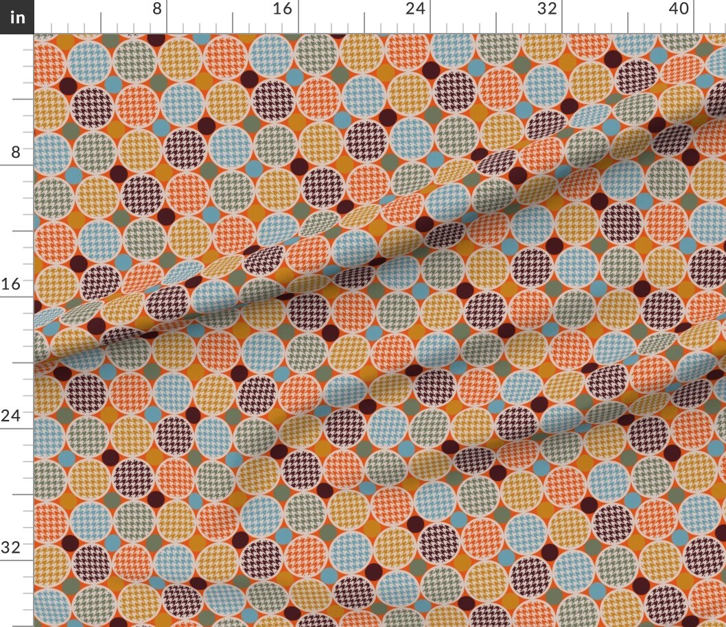 Geometric Houndstooth Circles Traditional Orange Beige Green Blue Brown Classic Pattern Check Custom Printed Fabric by Spoonflower Various Fabrics by the Yard or Fat Quarter