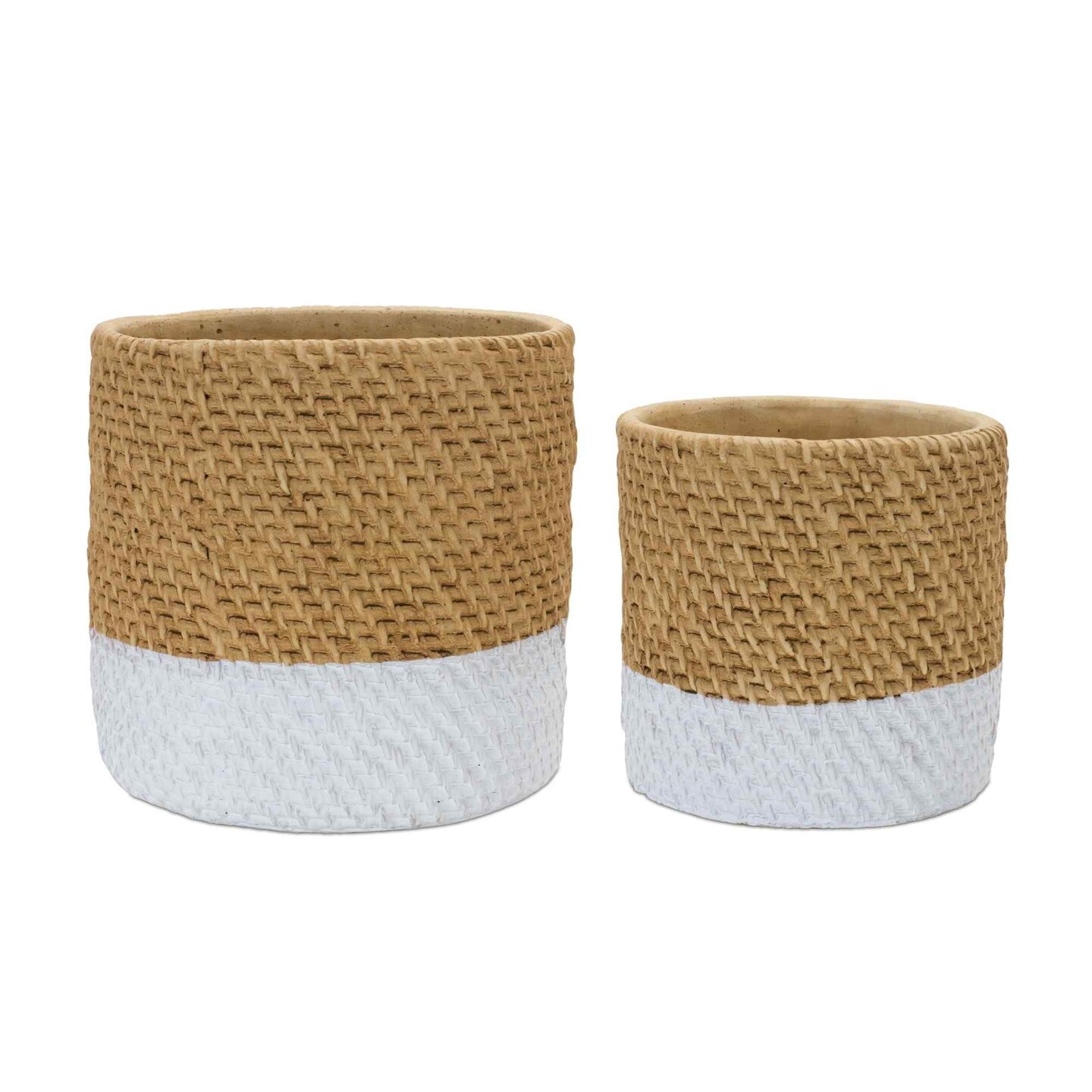 Melrose Woven Wicker Pot Planters - 9.5" - Brown and White - Set of 2