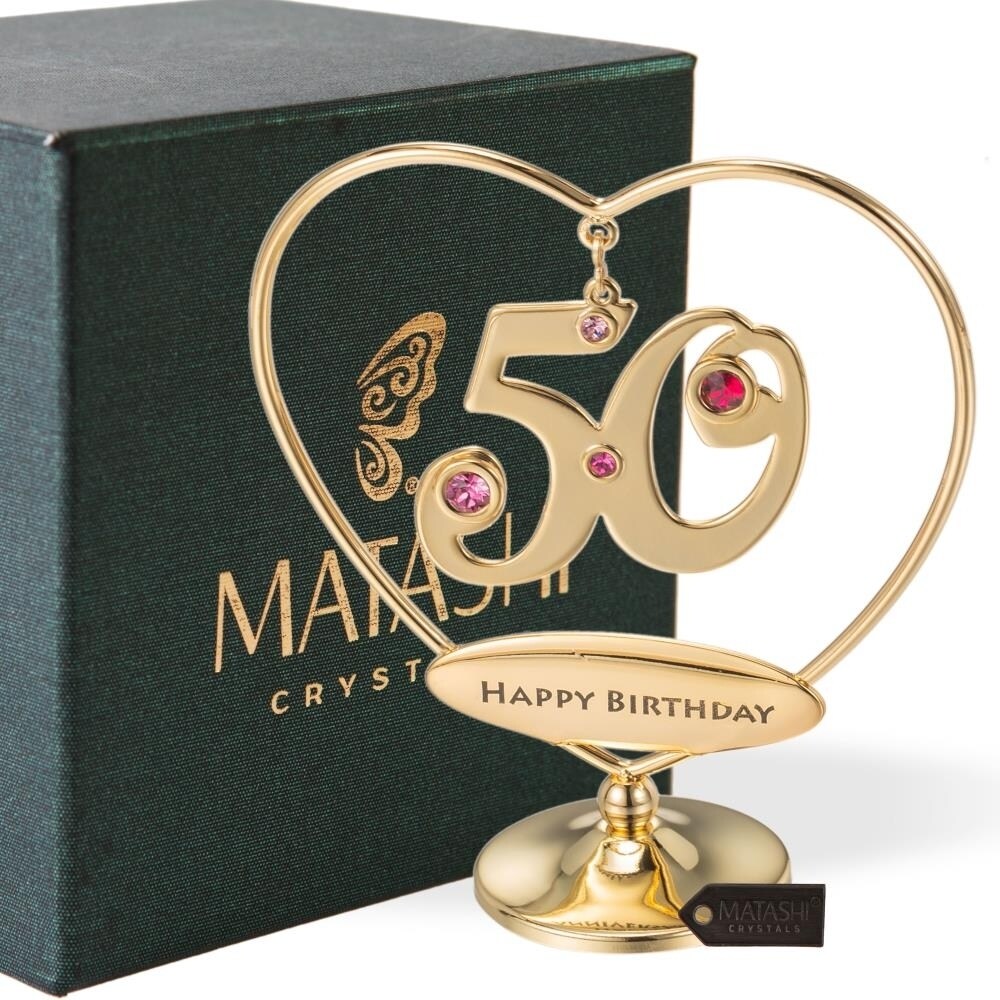 Matashi 24K Gold Plated Heart Happy Birthday Or Happy Anniversary Table Top Ornament W/ Crystals (50 Th Happy Birthday