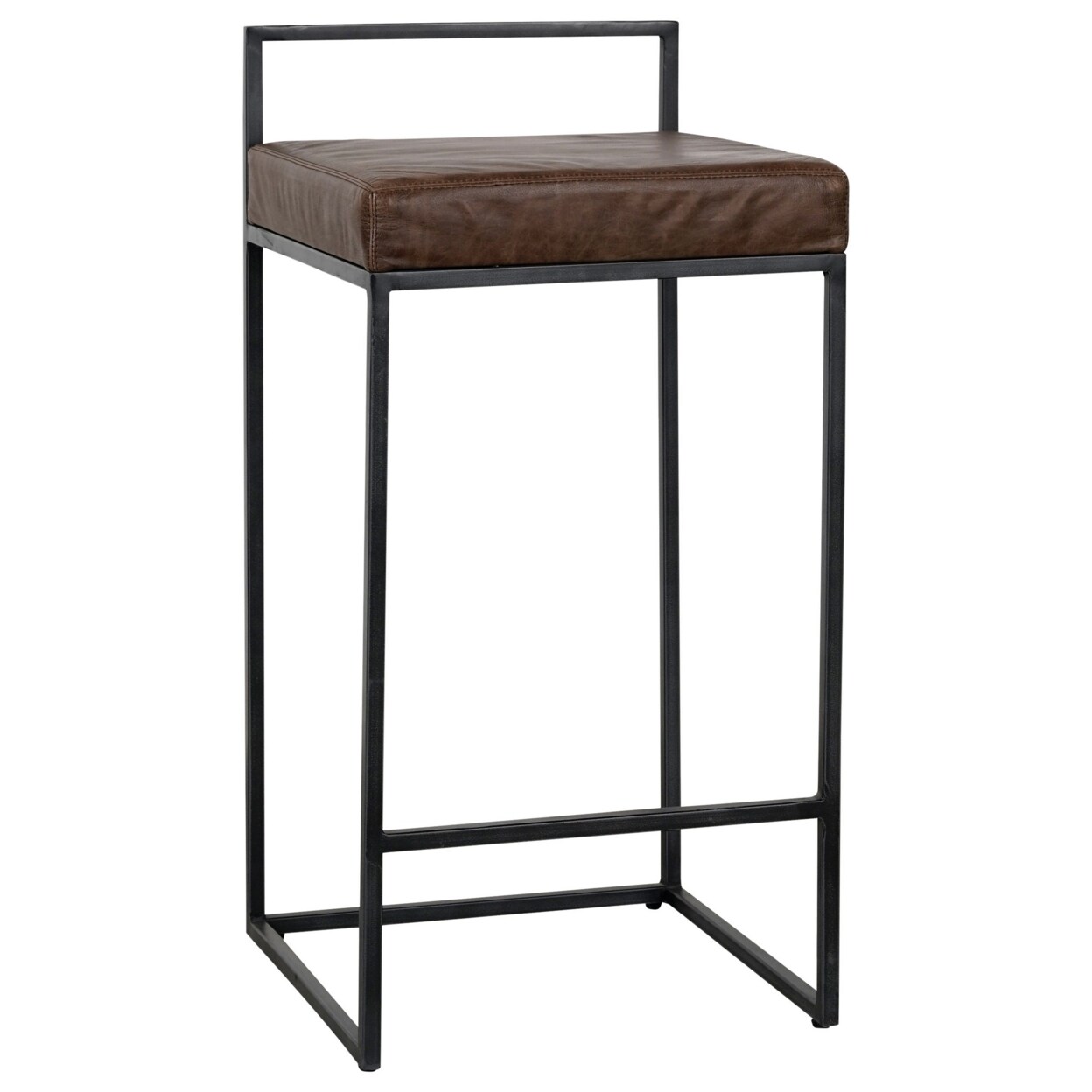 Saltoro Sherpi Wes 26 Inch Counter Height Stool, Iron Frame, Dark Brown Top Grain Leather-