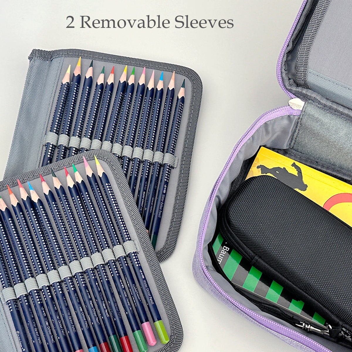 Wrapables Large Capacity 72 Slot Pencil Case for Colored Pencils, Stationery Pouch, Lavender