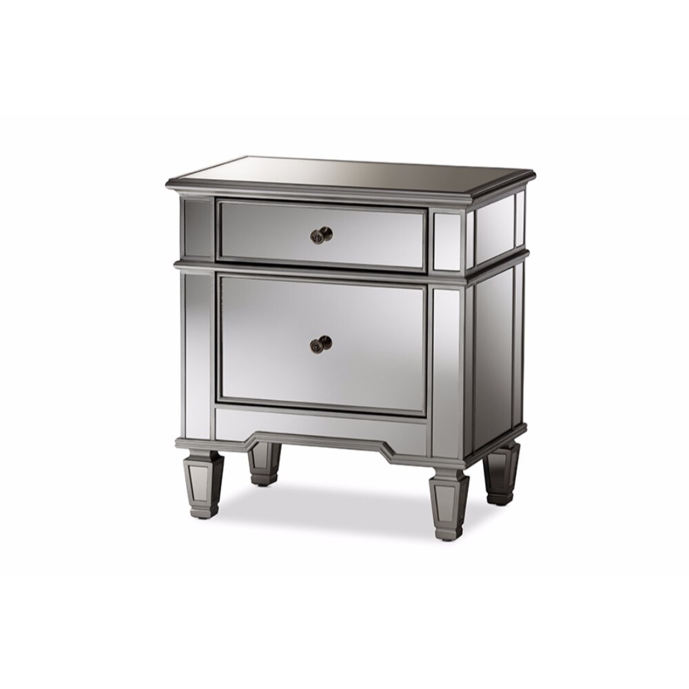 Baxton Studio   Sussie Hollywood Regency Glamour Style Mirrored 2-Drawer Nightstand