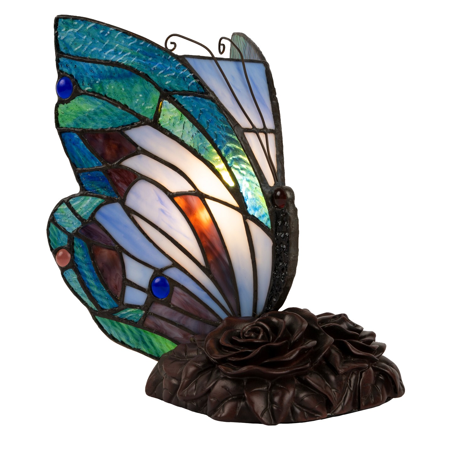 Lavish Home Tiffany Style Butterfly Table Desk Lamp Stained Glass LED Bulb Lighted Artwork