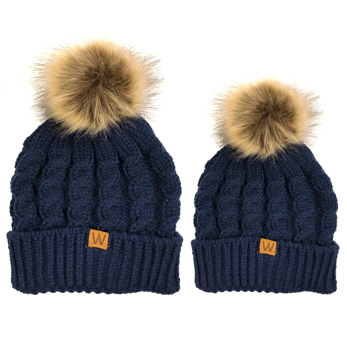 Wrapables Winter Warm Cable Knit Faux Fur Pom Pom Beanie