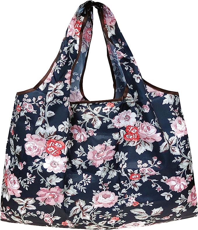 Wrapables Large Foldable Tote Nylon Reusable Grocery Bags, 5 Pack