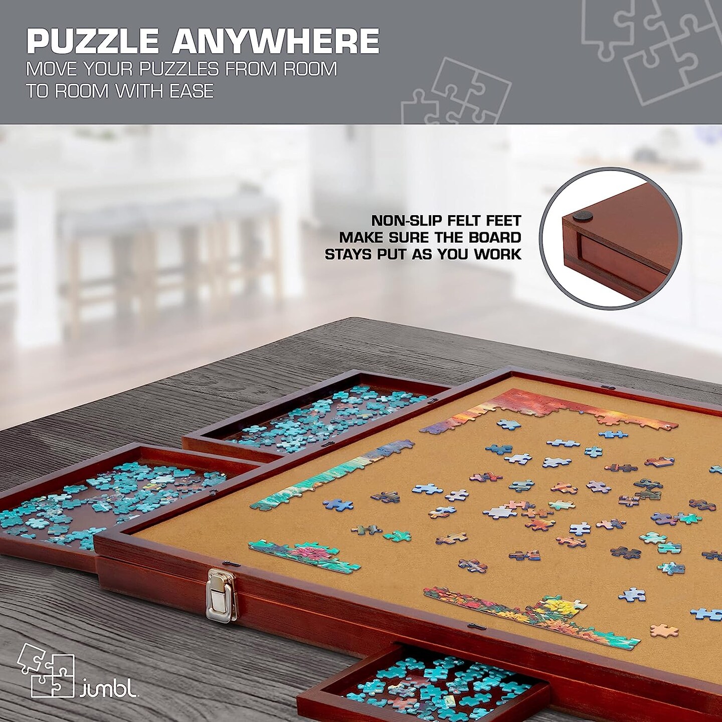 Jumbl 1000 Piece Puzzle Board 23&#x201D; x 31&#x201D; with Drawers and Removable Cover