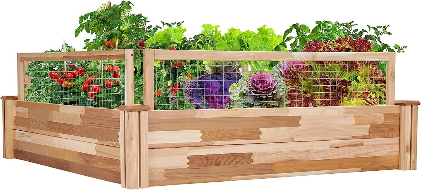 Jumbl Raised Garden Bed, Wooden Elevated Flower &#x26; Herb Planter Box