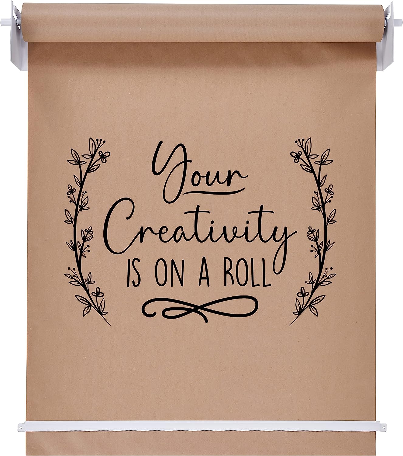 Jumbl Wall Mounted Kraft Paper Dispenser, Hanging Craft Paper Roll Holder with Paper Cutter (White)