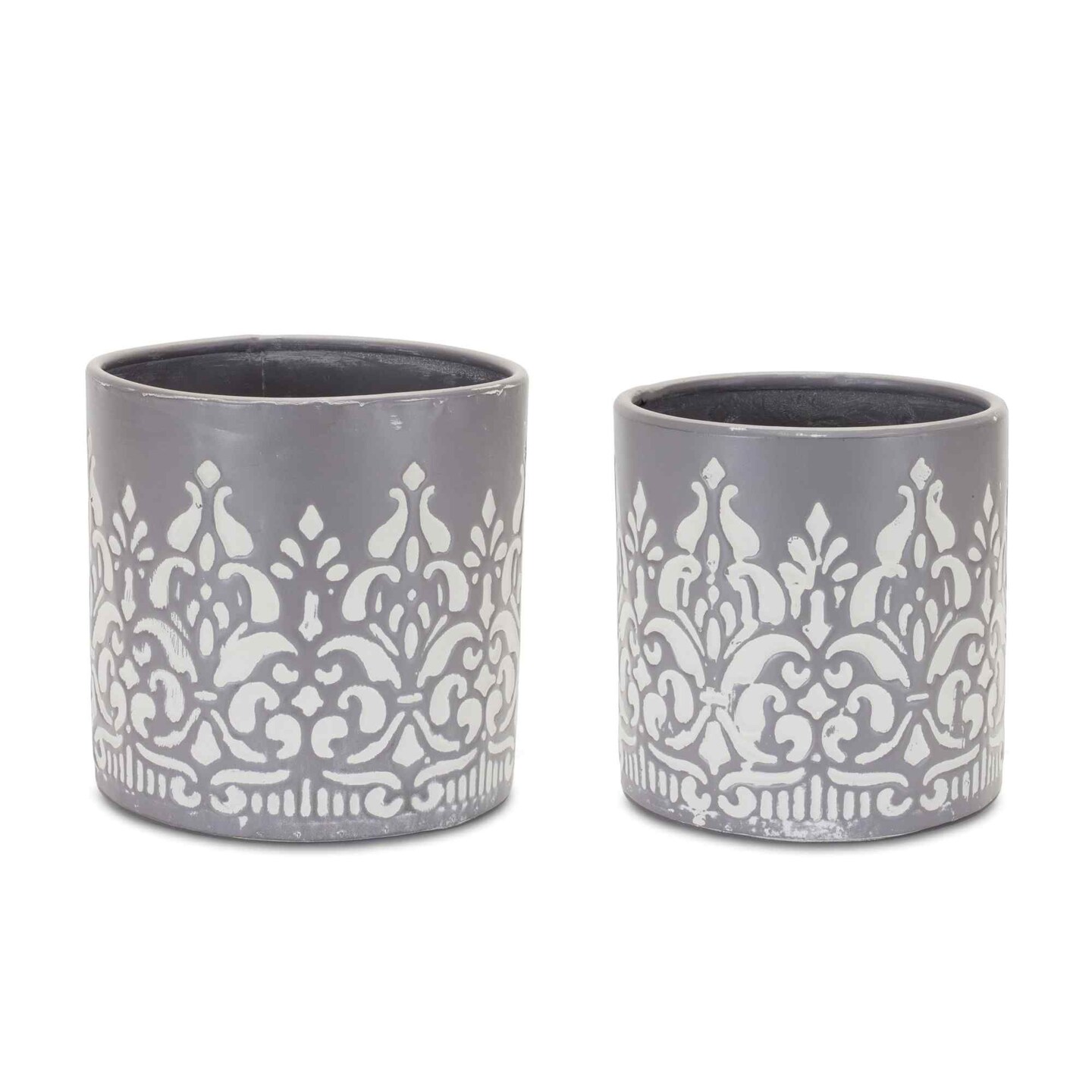 Melrose Ornate Planters - 7.5&#x22; - Gray and White - Set of 2