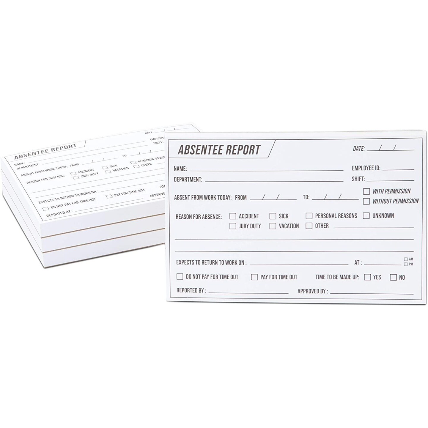 Absentee Report Forms for Work and School, 5 Pads (6 x 4 in, 500 Sheets)